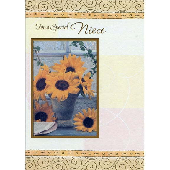 Designer Greetings Stone Flower Pot and Sunflowers Niece Birthday Card