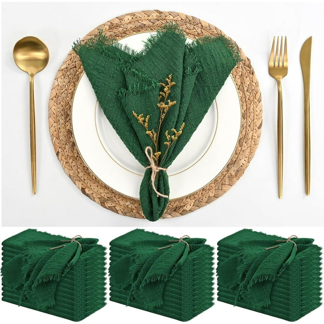36 Pack Green Cloth Napkins Cotton Linen Napkins 16 x 16 Inch Green Napkins Cloth Handmade with Fringe Soft Napkins Cloth Washable Rustic Dinner Napkins Cloth for Wedding Party Dinner Table