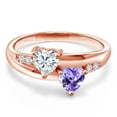 thumbnail image 2 of Gem Stone King 18K Rose Gold Plated Silver Blue Tanzanite Lab Grown Diamond Ring Set with Moissanite (1.00 Cttw, Size 9), 2 of 5
