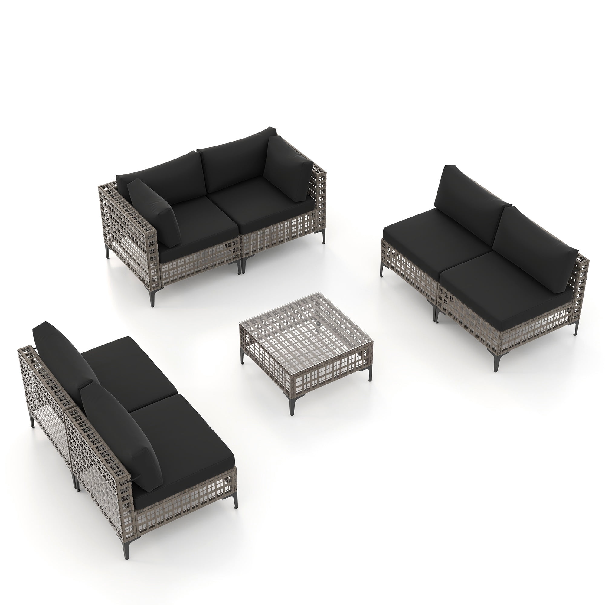 JOIVI 7 Pieces Patio Furniture Set, Outdoor Sectional Sofa Set with Cushion and Coffee Table, 7-Piece PE Rattan Conversation Set for Deck, Porch, Backyard, Black