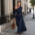 thumbnail image 3 of Quixlent 2 Piece Skirt Set for Women, One Shoulder Long Sleeve Top And Maxi Chiffon Skirt with Belt, Summer Vacation Beach Matching Outfits, 3 of 8