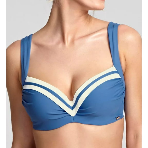 PANACHE Denim/Ivory Portofino Balconnet Bikini Swim Top, US 32G, UK 32F, NWOT