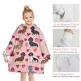 thumbnail image 6 of Pink Cute Dachshund Dog and Love Heart Blanket Hoodies for Kids 6-13YR Oversize Wearable Blanket Hoodies for Boys Girls Teens, 6 of 7