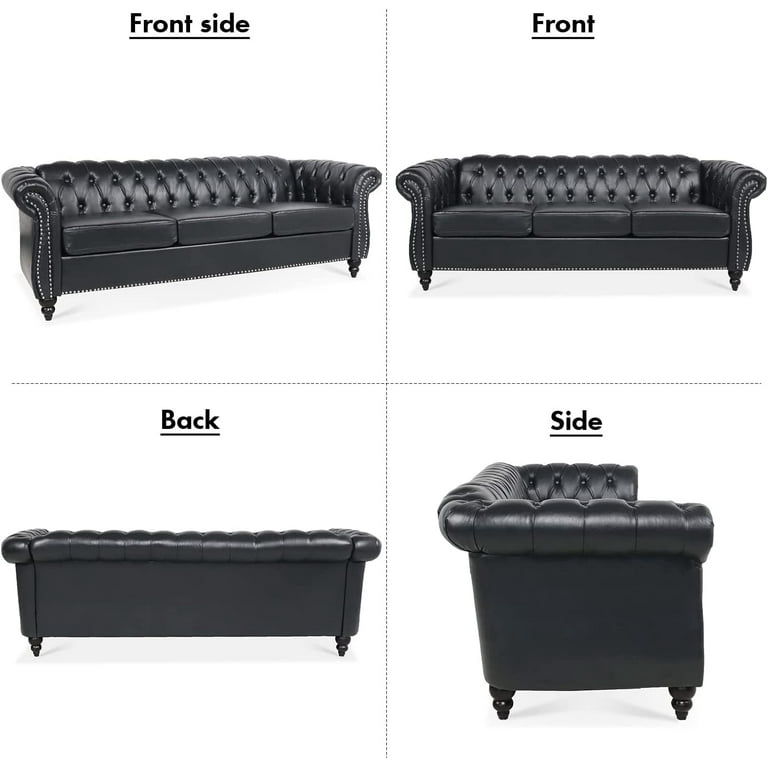 Chesterfield Sofas for Living Room, Rolled Arm 3-Seater Leather 84