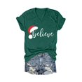 thumbnail image 5 of Women Christmas Outfit Women's Fashion V-Neck Christmas Print Loose Fit Casual T-Shirt Top for Everyday Wear Green M, 5 of 5