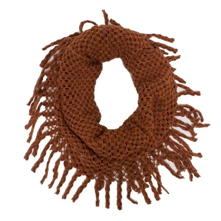 StylesILove Two Tone Womens Winter Warm Mini Tube Infinity Scarf With Fringe (One Size Fits All, Rust)
