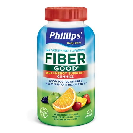 Phillips' Fiber Good Daily Supplement + Energy Support Gummies, 80 (Best High Fiber Supplement)