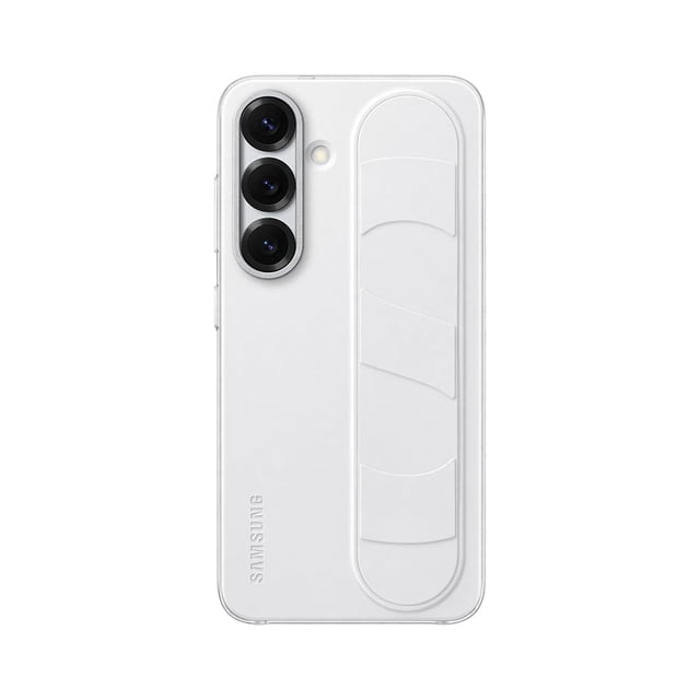 Funda para Samsung Galaxy S25 con tacto suave y soporte, blanca