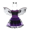 thumbnail image 3 of Mercatoo Girls Bat 𝐕ampire 𝐂ostume Kids Halloween Clothes Animal 𝐂osplay 𝐏urple Dress+Hair B𝐚nd Set 2Pcs, 3 of 5