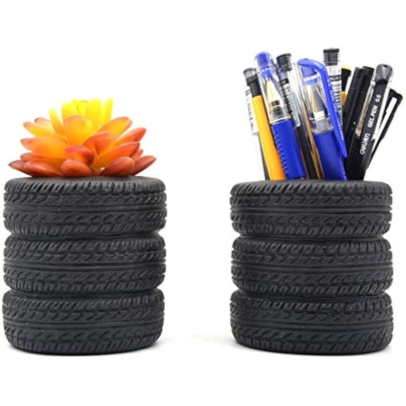 Tire Shaped Planter Pencil Holder Pen Holder for Desk Home Office Accessories Organizer Tire Succulent Cactus Planter Pot (Pack of 2)