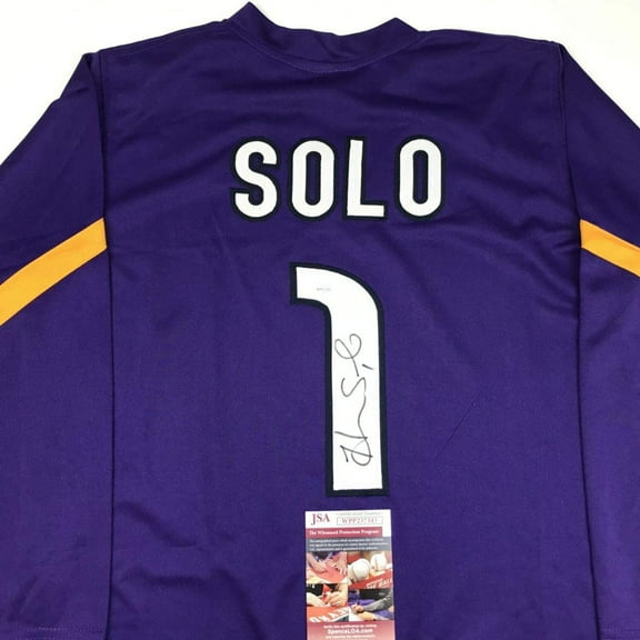 Autographed/Signed Hope Solo Purple Long Sleeve Soccer Team USA World Cup Jersey JSA COA