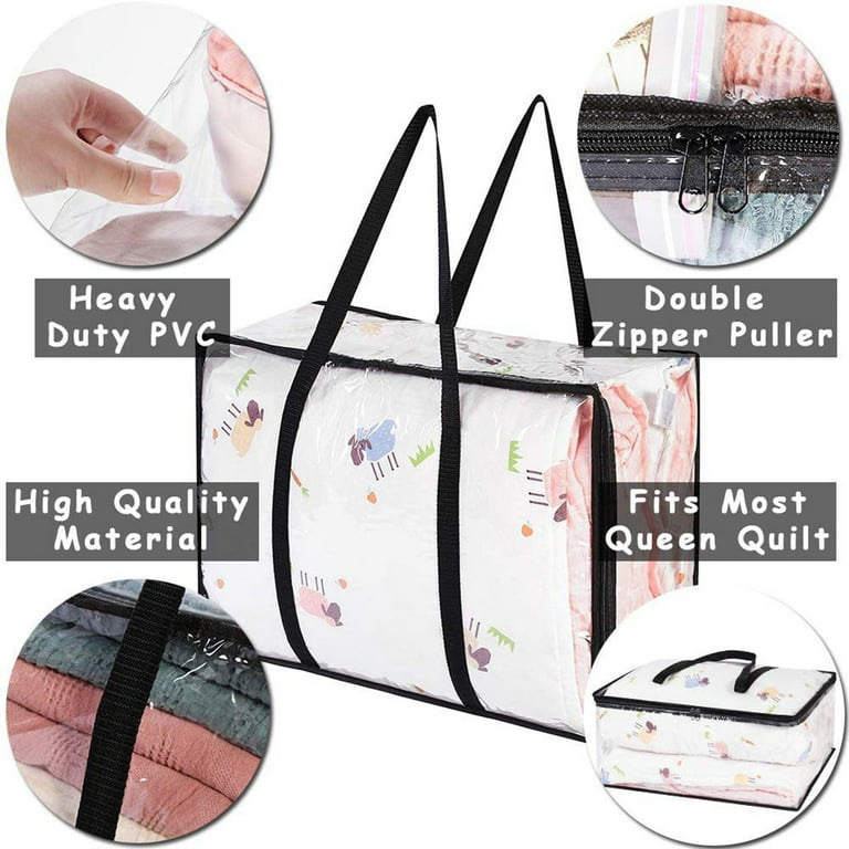Homerr Storage Bag Transparent Storage Bag Transparent Clothes Storage Bags Large Capacity Zipper Closure Waterproof Oblong Shape Keeps Items Neat