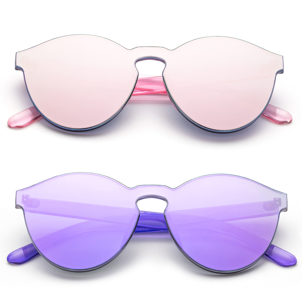 Newbee Fashion - One Piece Oversized Rimless Sunglasses Transparent Clear Candy Color Cateye Sunglasses-2 Pack - image 1 of 3