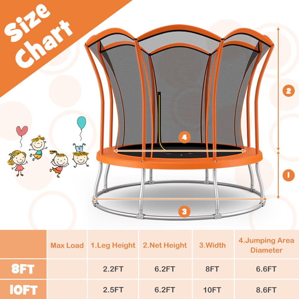 Aimee Lii 10 Feet Unique Flower Shape Trampoline with Galvanized Steel Frame, Large Trampoline for Backyards, Outdoor Kids Trampoline-Orange