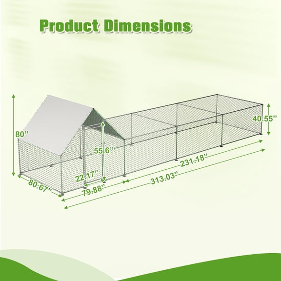 Dog Crate, 26'Lx6.7'Wx6.6' ft Large Metal Chicken Coop, Walk-in Chicken Run, Galvanized Wire Poultry Chicken Hen Pen Cage, Rabbits Duck Cages with Waterproof and Anti-Ultraviolet Cover for Outside