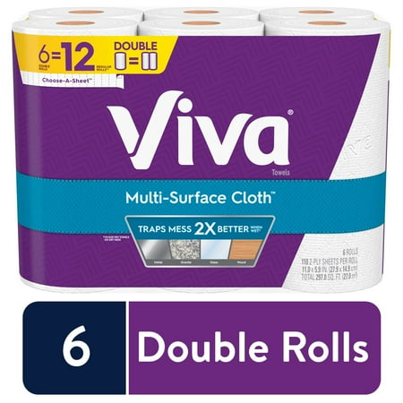 VIVA Multi-Surface Cloth Choose-A-Sheet Kitchen Paper Towels, White, 6 Double Rolls (110 sheets per roll)