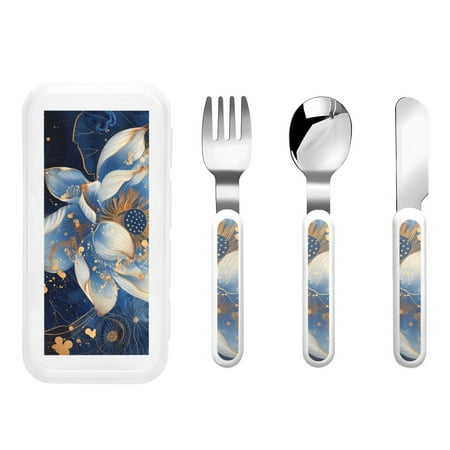 

Matuu Blue Golden Dream Lotus for Stainless Steel Kids Cutlery and Toddler Flatware Kids Utensil Set includes Knives Forks Spoons Ideal for Home and Preschools