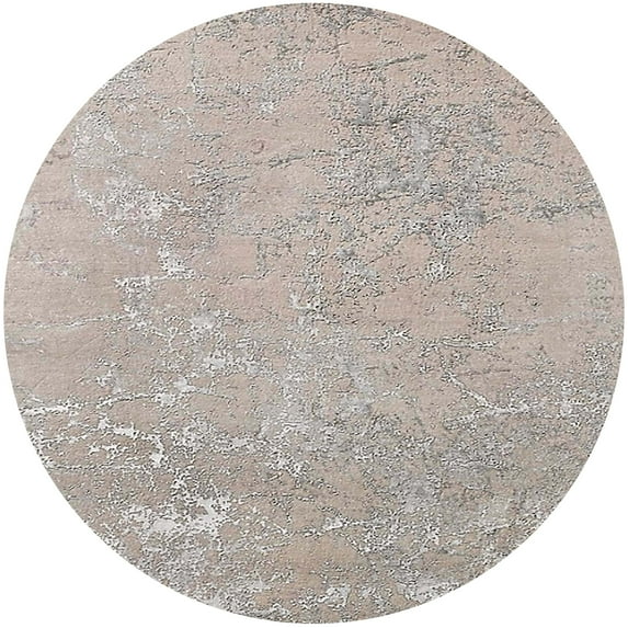 Ahgly Company Indoor Round Mid-Century Modern Pale Silver Gray Oriental Area Rugs, 4' Round