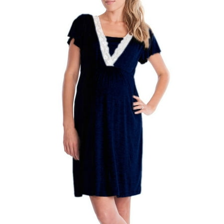 

CHMORA Women s Fashion Solid Color Lace Patchwork Multifunctional Mom Dress maternity clothes