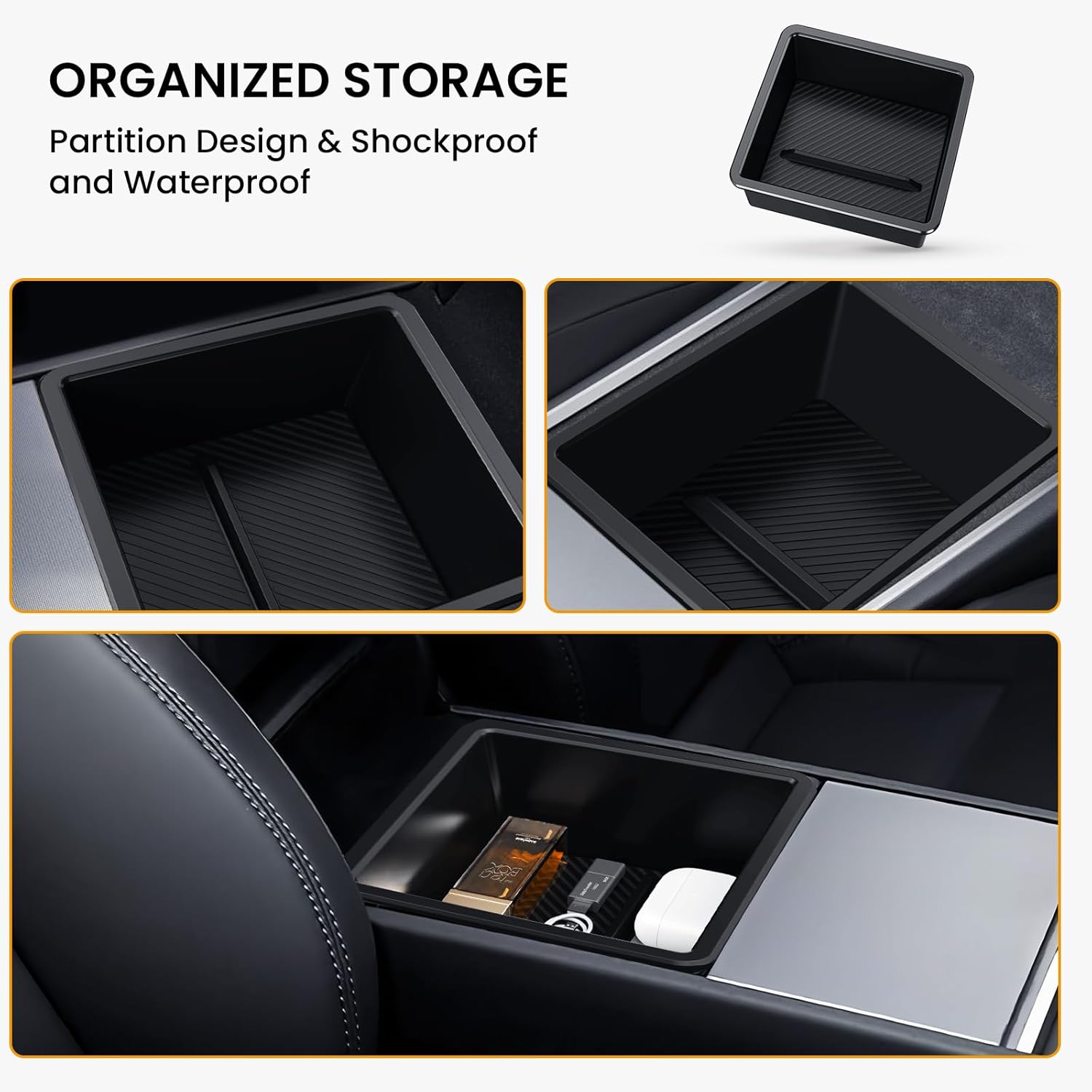 4PCS Center Console Organizer Tray for Tesla Model Y Juniper Accessories 2025, Center Console Storage Tray Armrest Hidden Box Orgainzer and Underseat Storage Tray for New Model Y