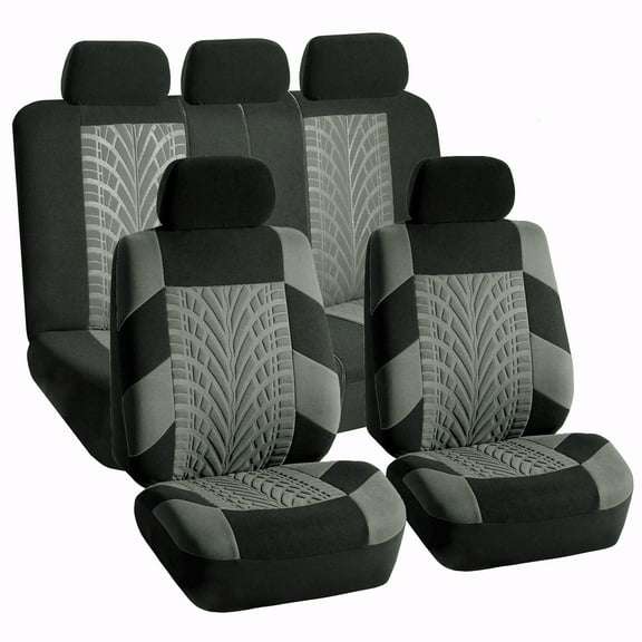 FH Group FH Travel Master Car Seat Covers for Auto, Complete Seat Covers Set with Black Carpet Floor Mats, Gray Black