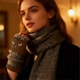 thumbnail image 7 of Gloves for Women Men Cat Embroidery Splicing Knitted Gloves Warm Gloves Fashion Leaky Finger Casual Glove Coffee One Size, 7 of 7