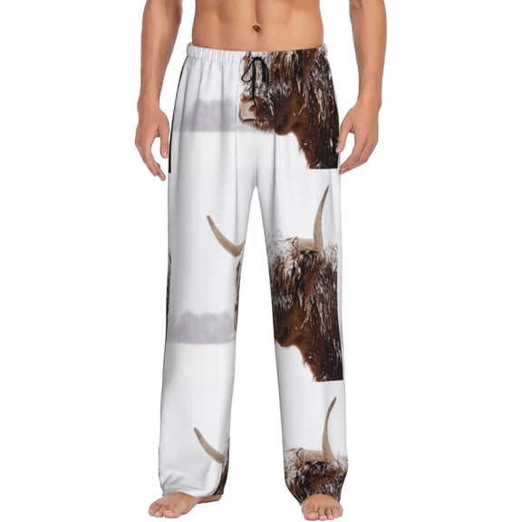 Fuzoiu Yak Print Men's Pajama Pants,Lounge Pants for Men,Lounge PJ Bottoms,Sleepwear Pants with Drawstring Pockets -Small