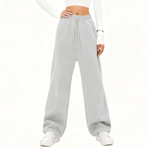 Garbnen Women's Fleece Sweatpants Straight Leg Elastic Waist Drawstring Joggers for Women Winter Warm Flannel Fluffy Thermal Pants for Women with Pockets