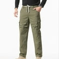thumbnail image 3 of Ceisia Men Solid Color Fleece Multi Pocket Work Pants Loose Drawstring Gift Elastic Cuff Trousers, 3 of 7