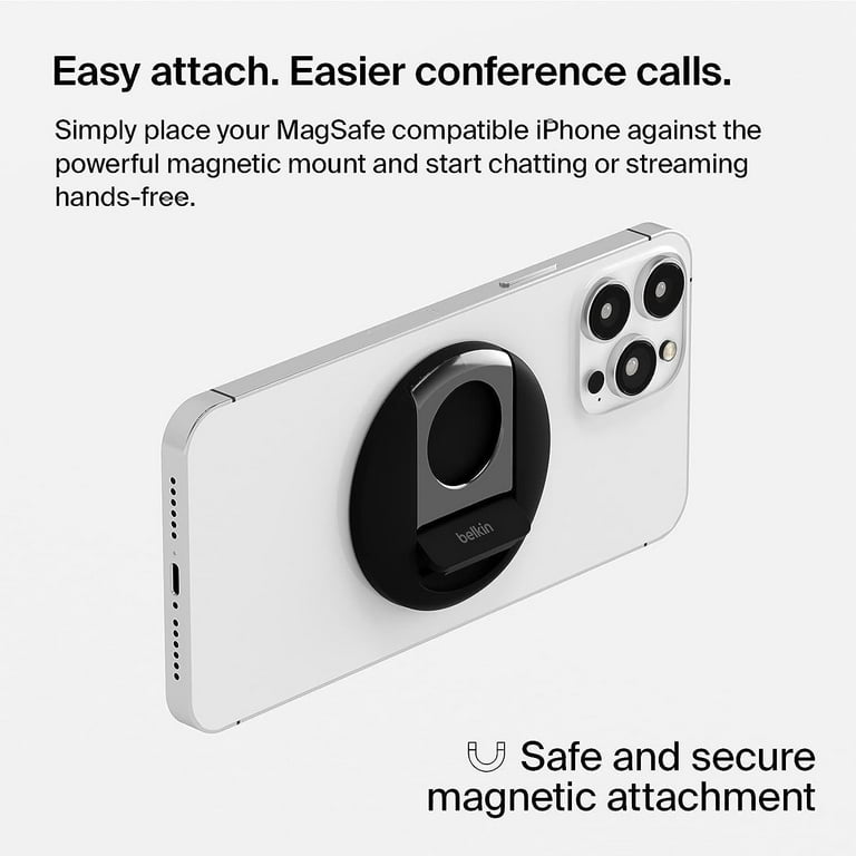 Belkin iPhone MagSafe Camera Mount for MacBook, iPhone Continuity Camera  Mount, Turn iPhone to Webcam, Compatible with MacBook Pro, Air, iPhone 15,  iPhone 14, iPhone 13, iPhone 12 - Black 
