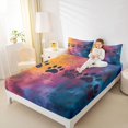 thumbnail image 3 of Manfei Oil Paint Paw Bed Sheets, Splash Rainbow Full Size Sheets, Blue Orange, 4 Pieces, 1 Flat Sheet, 1 Fitted Sheet and 2 Pillowcases, 3 of 6