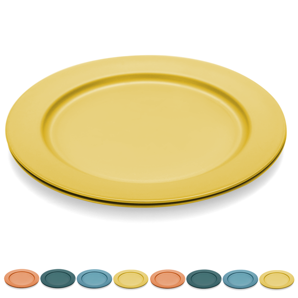 ReaNea 10 Inch Gold Yellow Plastic Plates 8 Pieces, Unbreakable And Reusable Light Weight Dinner