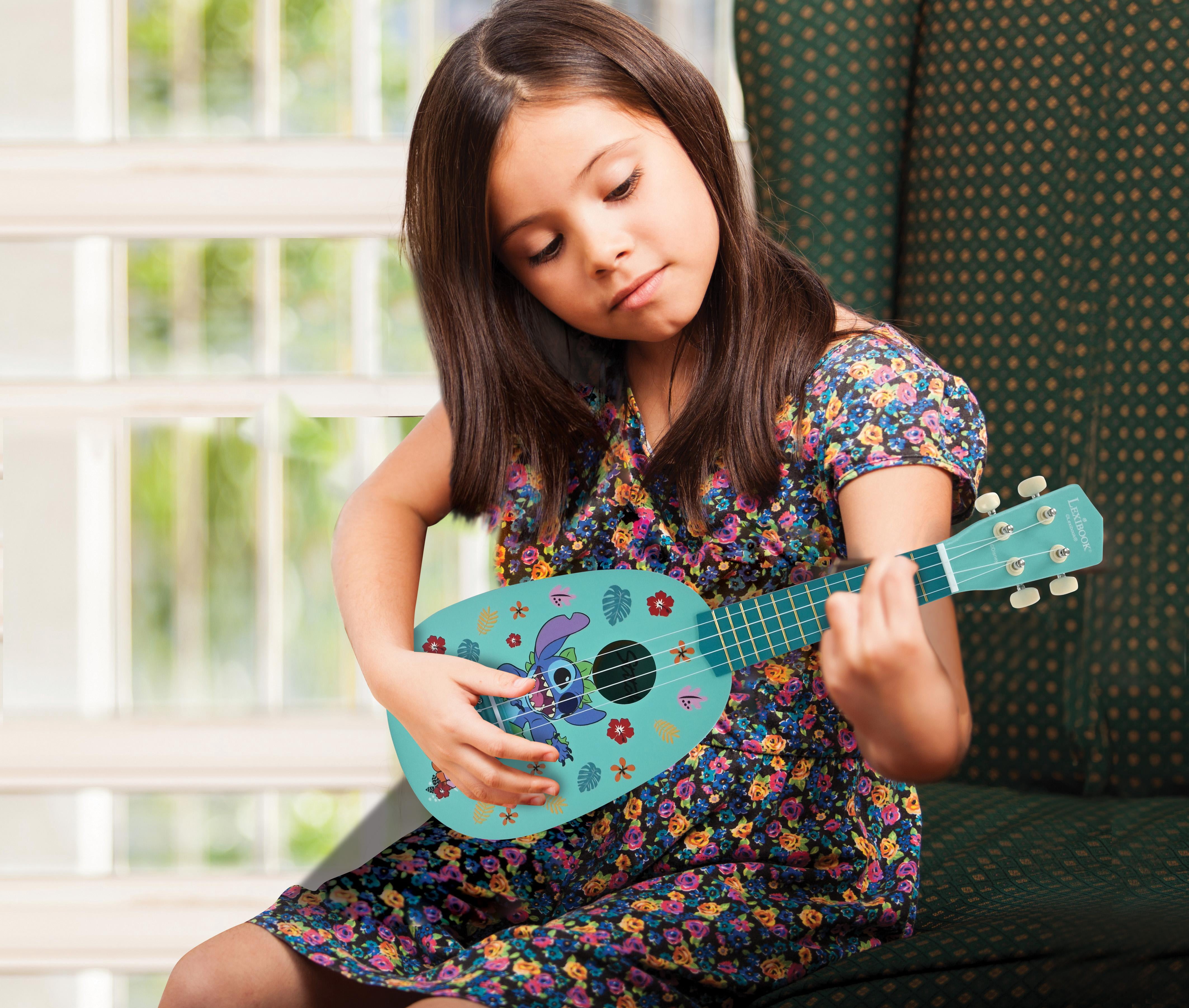Lexibook Disney Stitch My First Wooden Ukulele, 4 Nylon Strings, 53cm, Blue