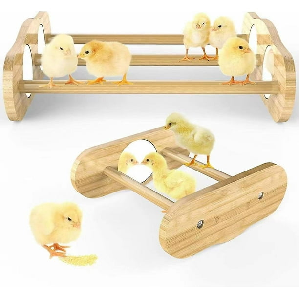 Mini Chick Perch With Mirror,wooden Jungle Roosting Bar Chicken Toys