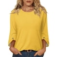 thumbnail image 2 of Qwertyu Womens Top 3/4 Sleeve T-shirts for Women Casual Crew Neck Three Quarter Length Sleeve Solid Fashion Loose Pullover Yellow 2XL, 2 of 7