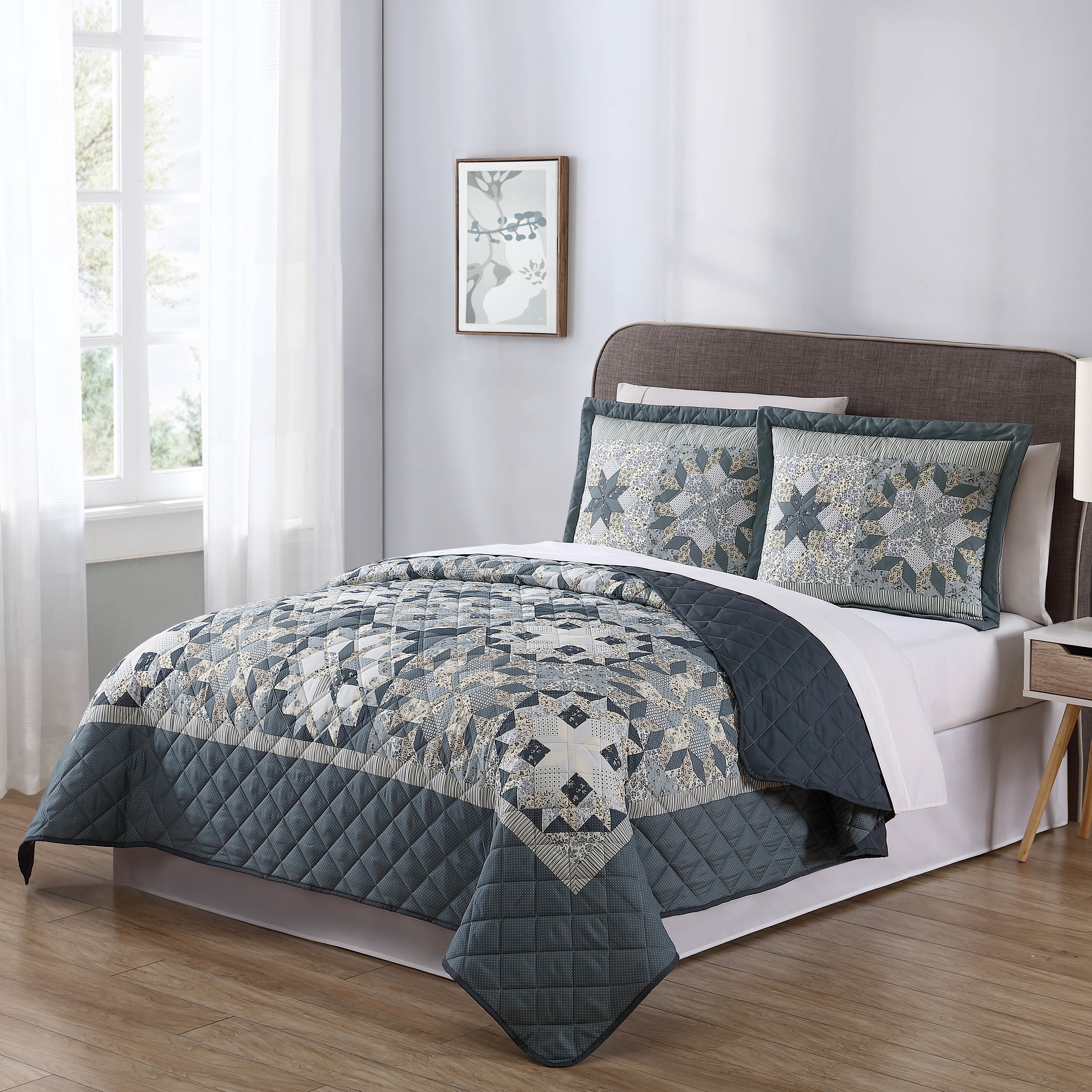 Mainstays Shooting Star Classic Patterned 3 Piece Quilt Set Grey Walmart Walmart