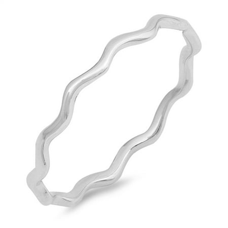 Silver Stackable Bling Ring - Thin Wave Eternity Stackable Ring New .925 Sterling Silver Thumb Band Size 9