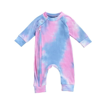 

Newborn Baby Girl Boy Romper Tie Dye Bodysuit Infant Zip Front Outfits Pajamas