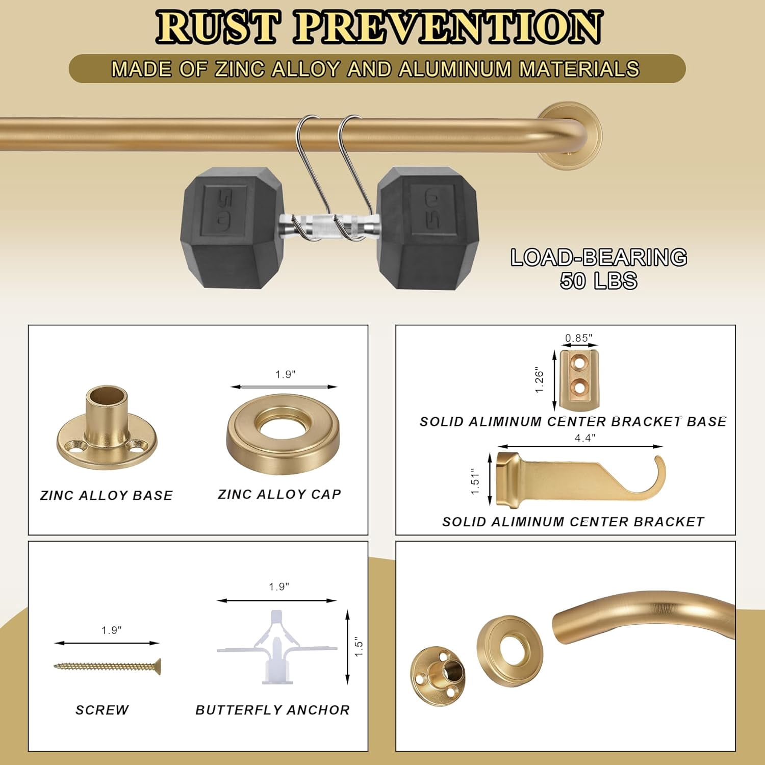 Antique Bronze Wrap Around Curtain Rod, 1 Inch Diameter, 28 to 150 Inch, Adjustable Blackout Curtain Rod with Zinc Alloy Double-deck Finials and Aluminum Center Brackets