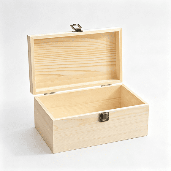 XIBUFE Large Wooden Box with Hinged Lid Wooden Memory Keepsake Case | 10.6X8X5.7 Inch Outer Unfinished Wood Craft Chest, Metal Locking Clasp Storage Desktop Organization Container