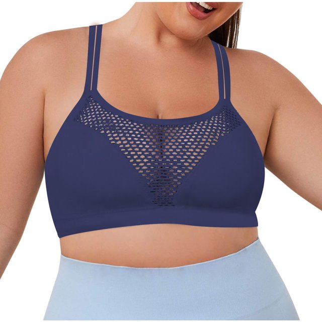 Women's Solid Color Hollow Sports Shoulder Strap Gathered Large Size Underwire Bra
