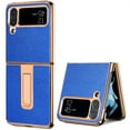 thumbnail image 1 of ELEHOLD for Samsung Galaxy Z Flip5 Plating Case, with Hidden Foldable Kickstand Slim PU Leather Shockproof Anti-Scratch Case for Samsung Galaxy Z Flip5 6.7 inch,Blue, 1 of 9