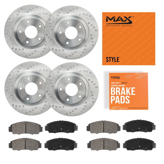 MAX Advanced Brakes - Brake Kit For 2021 Chevy Express 3500| Carbon Ceramic Brake Pad and Rotor Kit Front and Rear| Cross-Drilled Brake Rotors