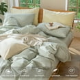 thumbnail image 3 of MooMee 100% Washed Cotton Duvet Cover Set Queen Size Linen Like Textured Breathable Lightweight 3-Piece (Sage Green, 90"x90"), 3 of 7