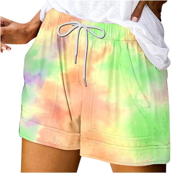 Flowy Shorts for Women Women's Summer Printed Pocket Bandage Shorts Casual Pants New Yellow L