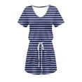 thumbnail image 4 of Sakmal Midi Sundresses for Women Blue Vacation Dress T Shirt Scoop Neck Striped Short Sleeve Dresses with Pockets, 4 of 5