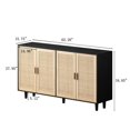 thumbnail image 3 of GZXS Modern Rattan-Door Storage Sideboard – 4-Door Credenza Buffet with Adjustable Shelves, 62.2"W Accent Cupboard for Entryway, Living Room, Dining Room & Kitchen (Black Frame + Natural Handles), 3 of 8