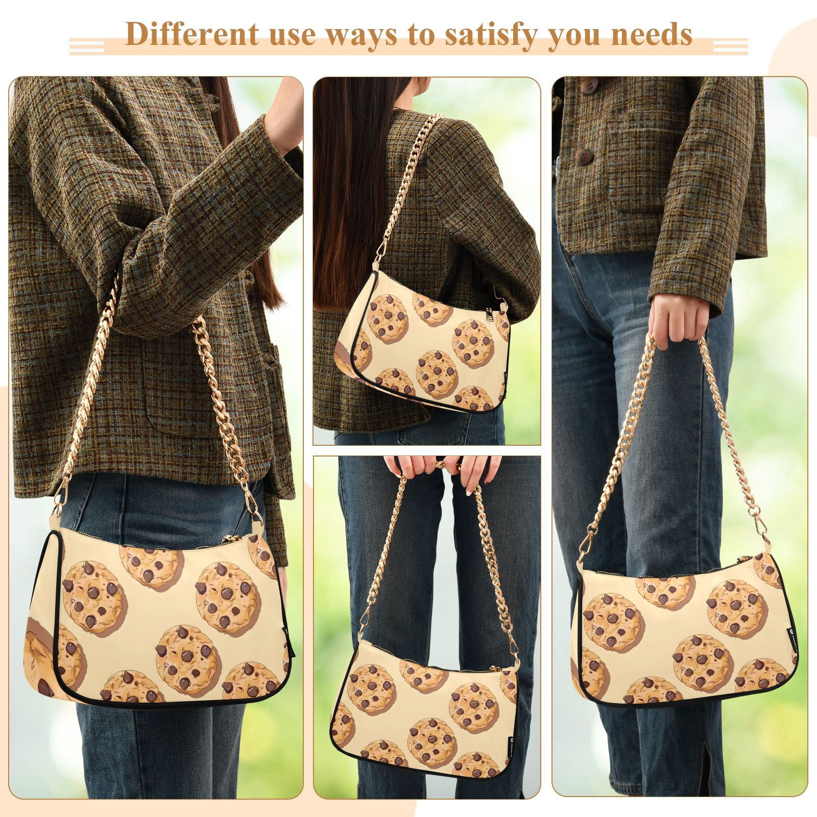 Chocolate Chip Cookies SmallWomen Small Shoulder Bag Crossbody Tote Hobo Bags Purse Clutch Handbags with Chain Strap for Women