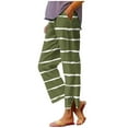 thumbnail image 3 of UVEASISHA Summer Beach Pants for Women Stripe Elastic Waist Gauze Trousers Button Split Hem Straight Wide Leg Pants with Pockets for Vacation Army Green XL, 3 of 7