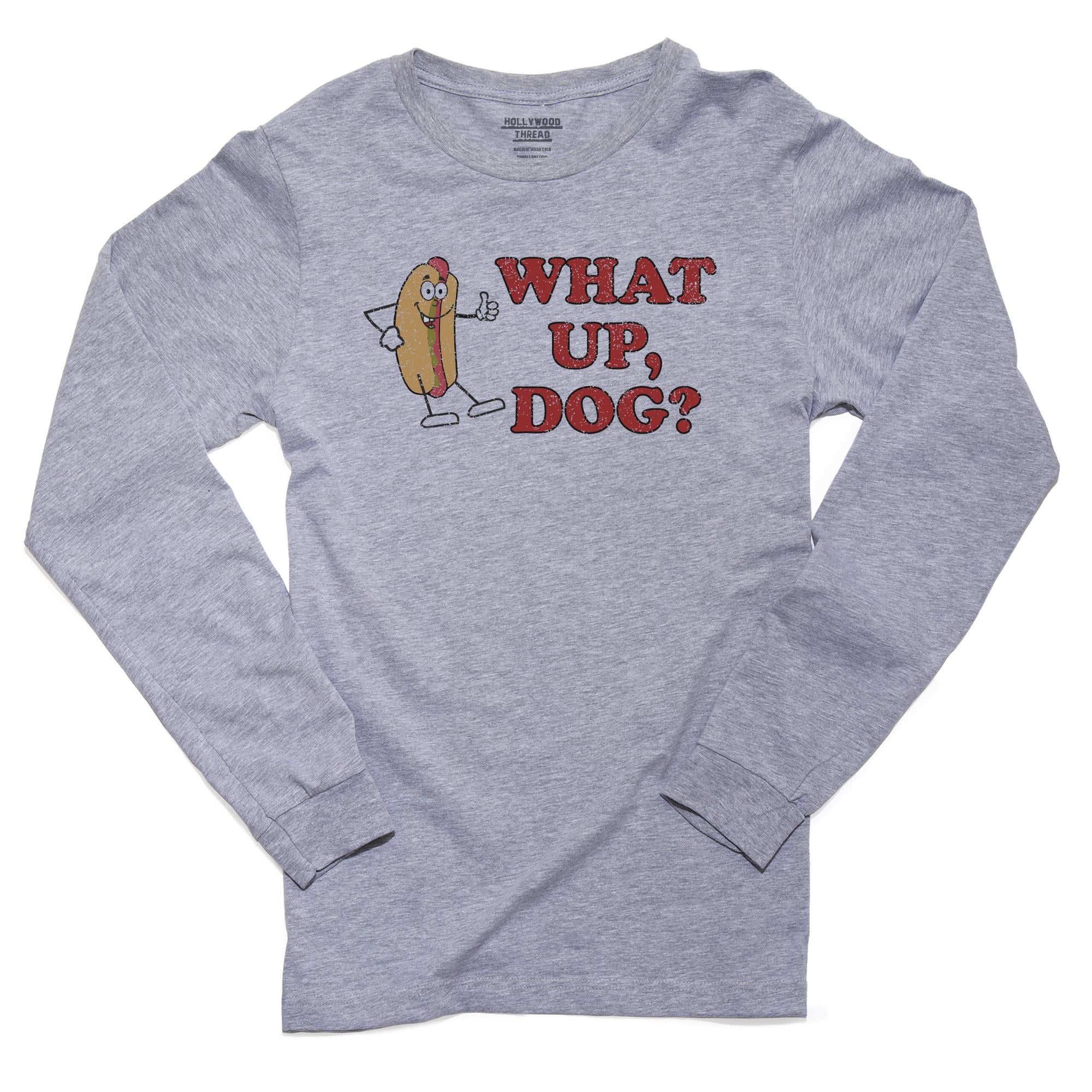 What Up, Dog? Fun Playful Hot Dog Graphic Men's Long Sleeve Grey T